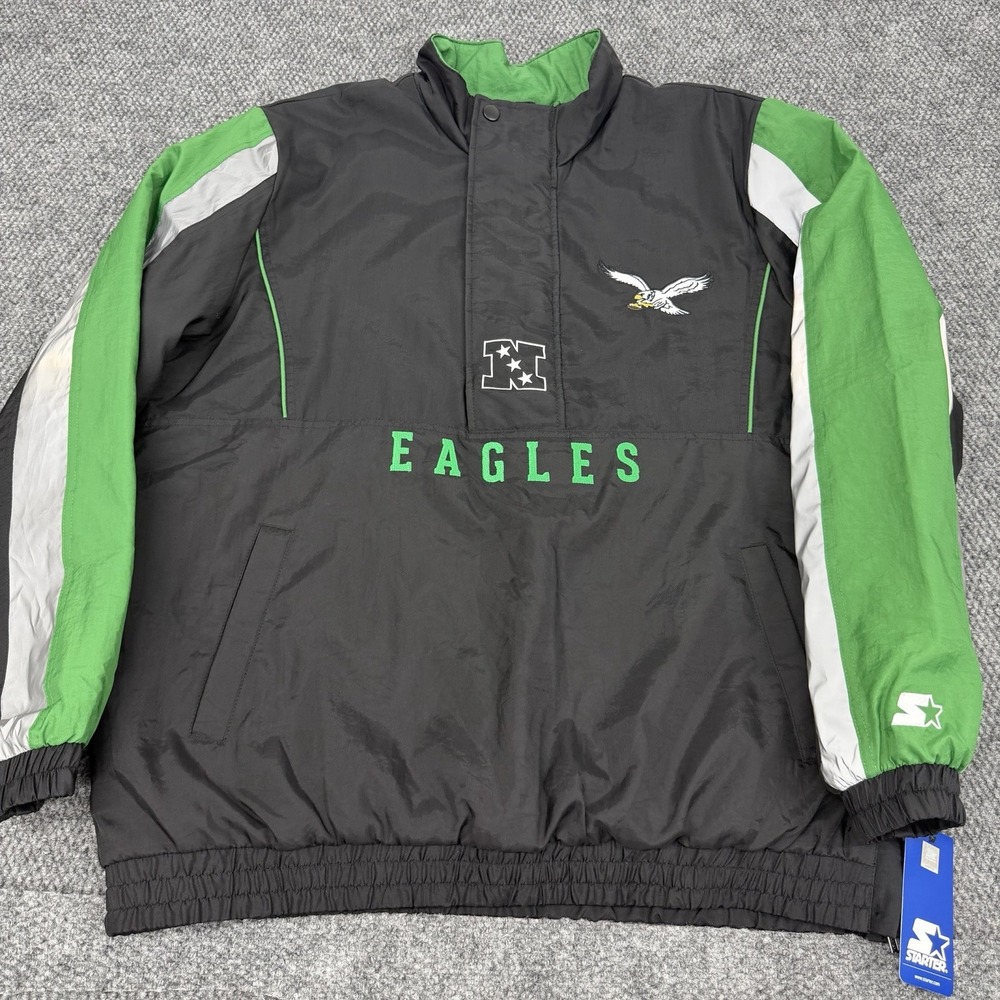 Philadelphia Eagles Men's XL Vintage Logo STARTER 1/2 Zip Jacket Kelly Green